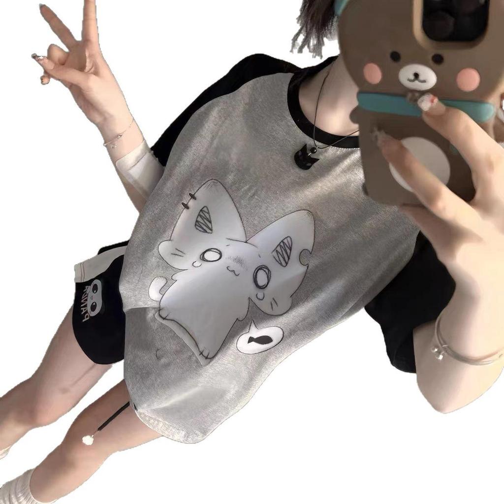 Japanese Style Cute Patchwork Short Sleeve T-Shirt for Women - Summer Soft Girl, College Style, Loose Fit