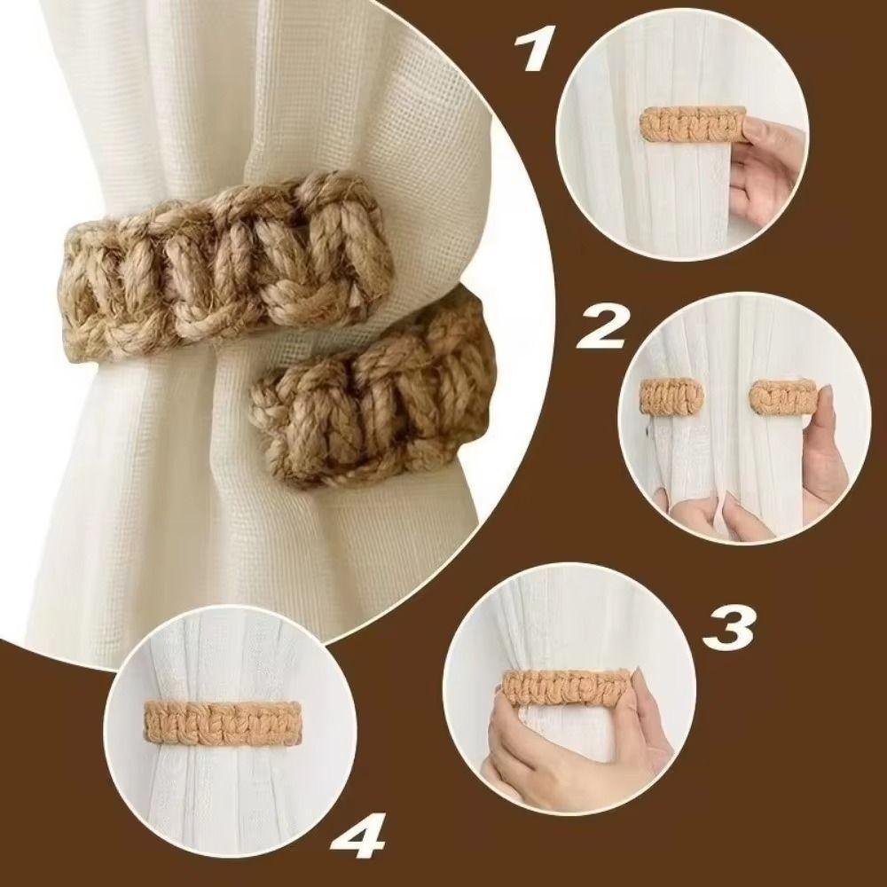 2Pcs Boho Style Retro Curtain Tie Rope Handwoven Vintage Curtain Strap Twist Knotted Adjustable Curtain Holder Living Accessory