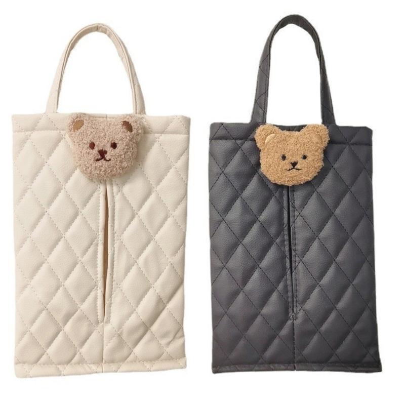 Hanging Pouch with Bear Pattern Design Practical Durable Tissue Box Holder Pouch Keep Your Auto Organized for Back Seat