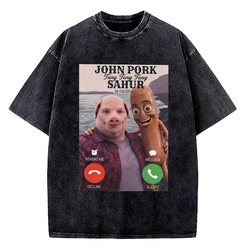 John Pork Vintage Washed cotton t shirt teen Vintage hip hop Gothic shirt kawaii Grunge streetwear Classic Gothic Y2k
