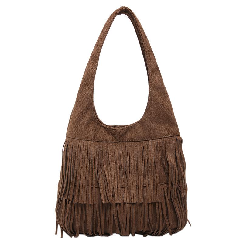 Vintage Matte Tassel Shoulder Bag Women'S Fashion Large Capacity Tote Bag Underarm Bag