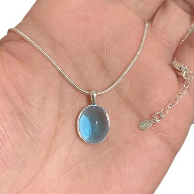 Simple Retro Oval Aquamarine Necklace Luxury Snake Chain Necklace Jewelry Gifts