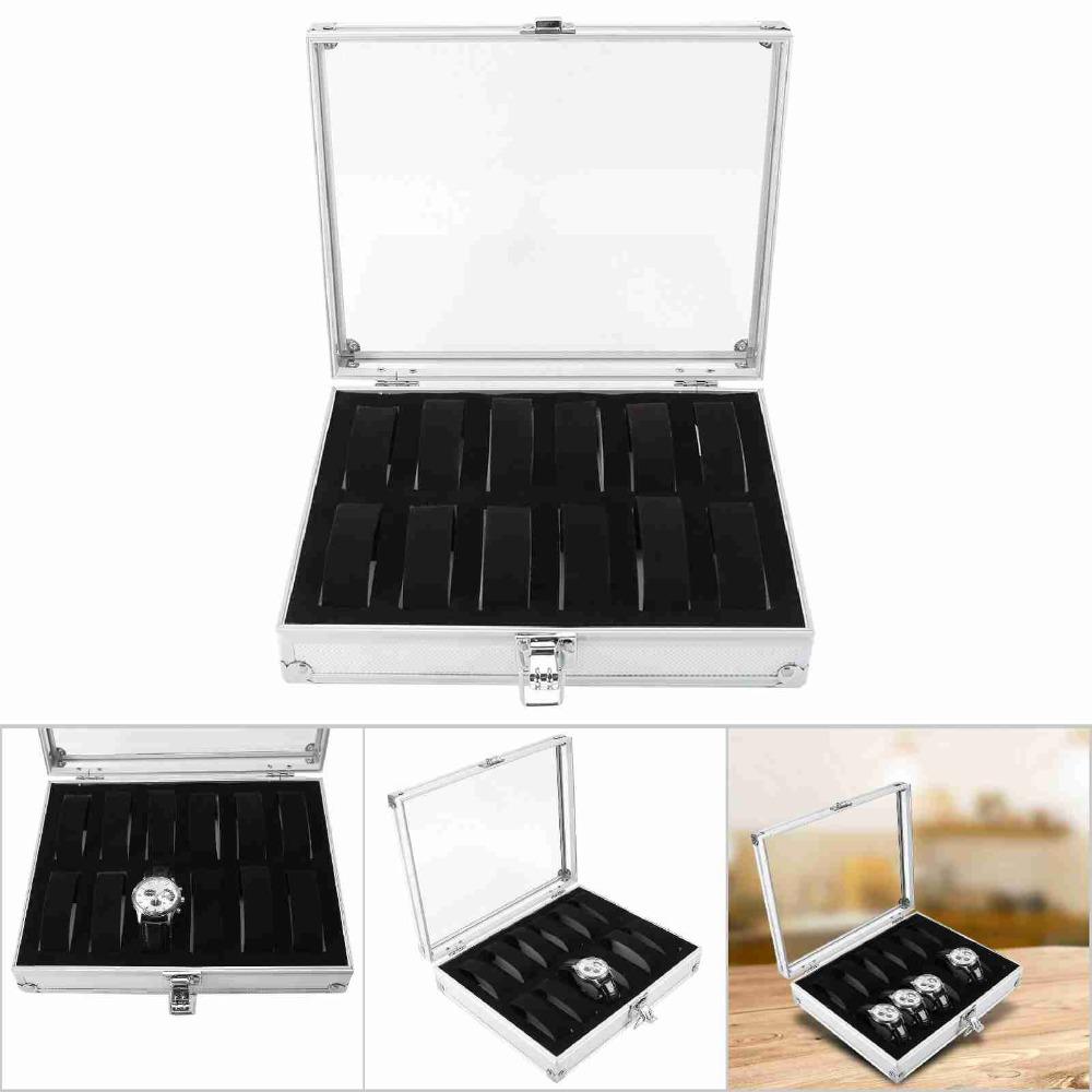 12 Grid Slots Watch Storage Box Aluminum Jewelry Display Box Watch Case Jewelry Storage