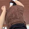 Petite Brown Suede A-Line Half-Skirt for Women - Coffee Color, Hip-Hugging, Spring/Autumn