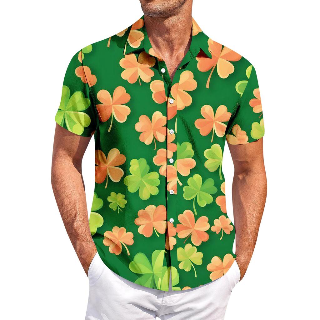 Men's Casual Short-sleeved Shirt Slim Fit Stylish Men's St. Patrick Print