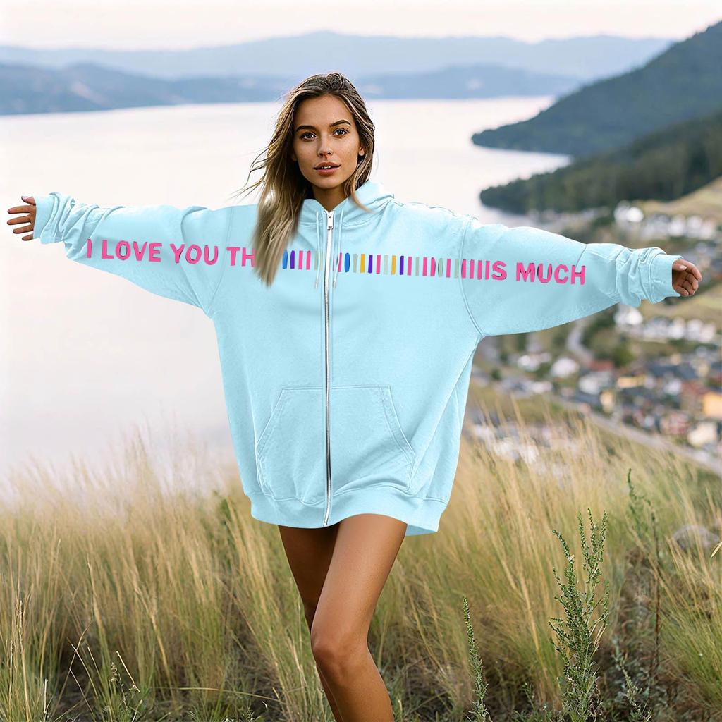 Damen- und Herren-Unisex-Mode, lässiger Langarm-Kapuzenmantel mit Rundhalsausschnitt und Aufdruck