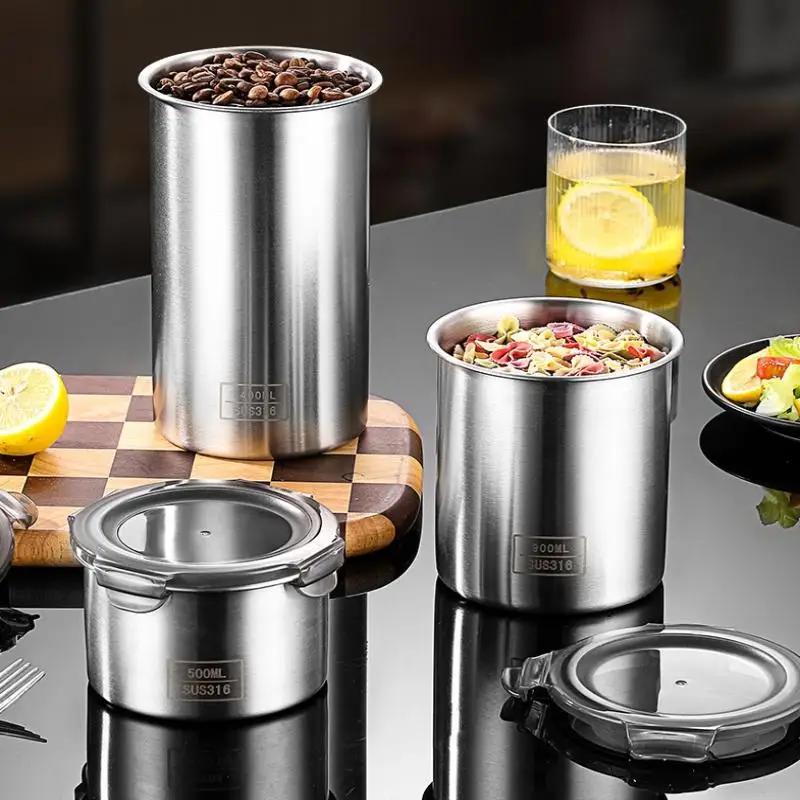Storage Jars 500/900/1400ml Stainless Steel Sealed Container Jar Kitchen Barrel Organizer For Fresh Grain Vegetable Coffee
