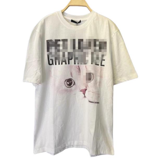 

Spring/Summer 2025 Oversized Cat Print Crew Neck Cotton T-shirt for Women S