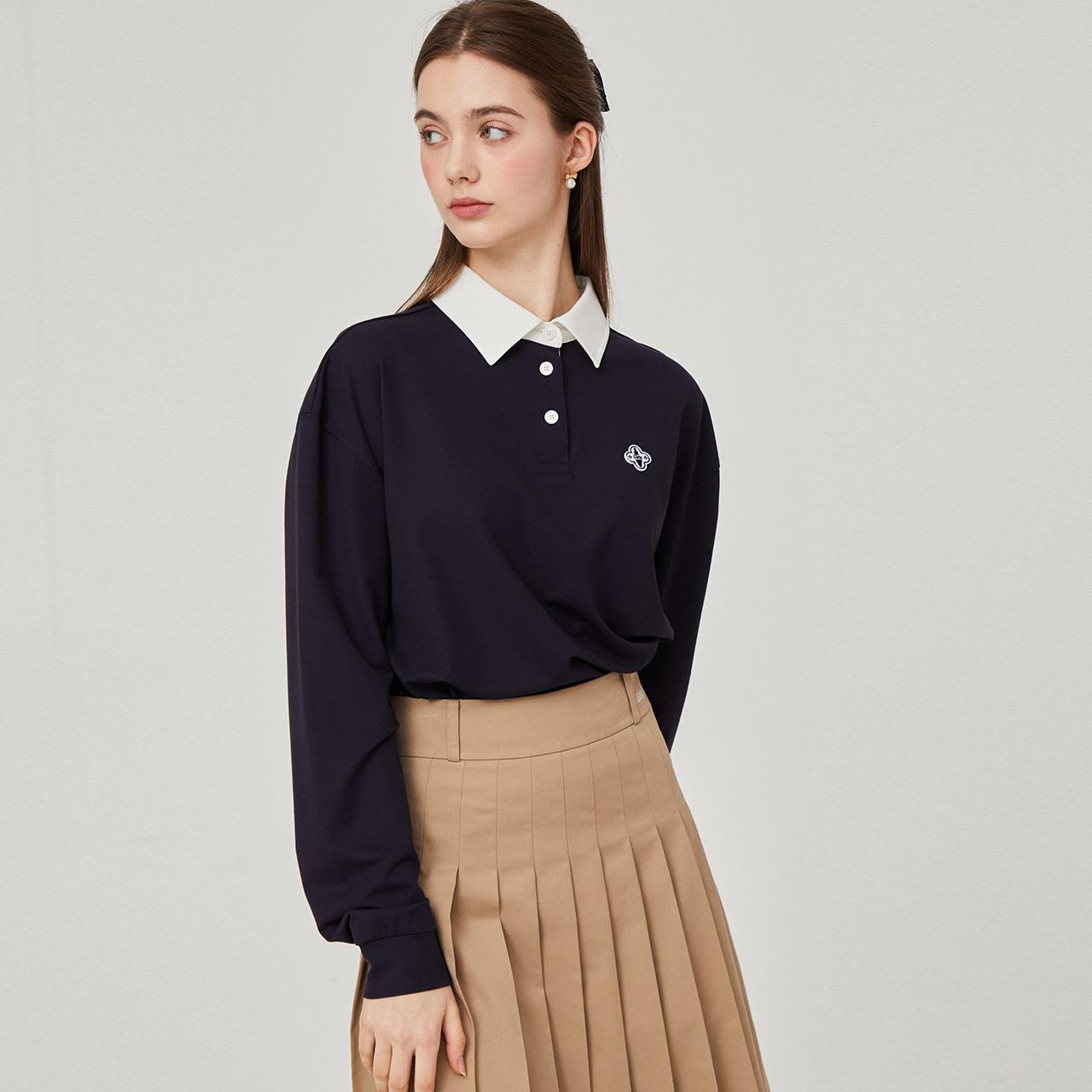 Color Block Embroidery T-Shirt (Navy)_L4A1-Ts06C Note/S