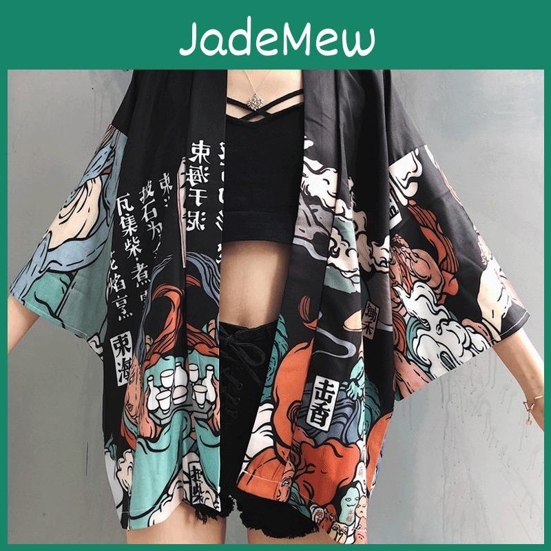 Woman Kimono Harajuku Unisex Japanese Haori Thin Sunscreen Coat Cardigan