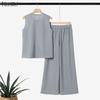 ZANZEA Women Sleeveless Blouse and Long Pants Casual Two Piece Suit Sets