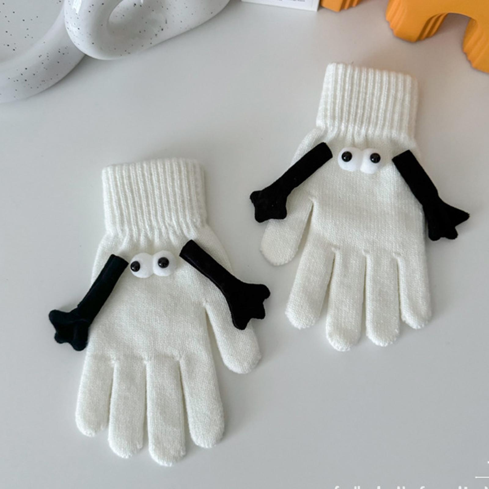 

Couple Gloves Cute Leaky Finger Magnetic Holding Warm Finger Brushed Velvet Gloves One Size белый