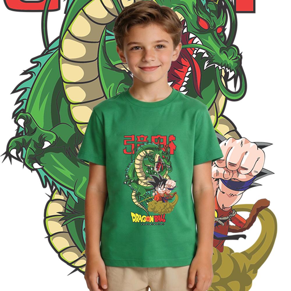 Dbz Shen Long x Goku Anime Print Boys Girls Cotton T Shirt Soft Breathable Kids Casual Tee Top Daily Wear