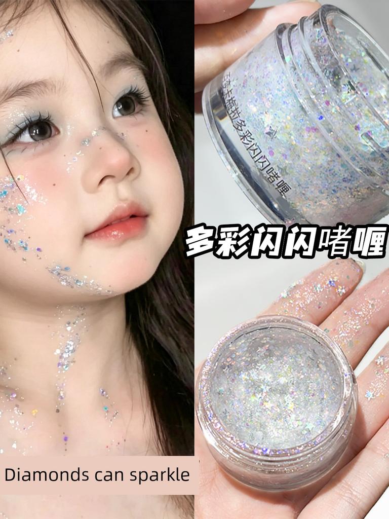 Stage Makeup Glitter Eyeshadow for June 1St Performance, Special Makeup for Performances, Carmela Large Glitter Gel, Sparkling Performance Makeup