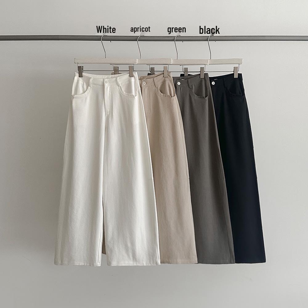 EVERTRUE Spring 2026 Women s Linen Wide-Leg High-Waist Pants, Korean Style, Straight-Leg Long Fit Small чёрный