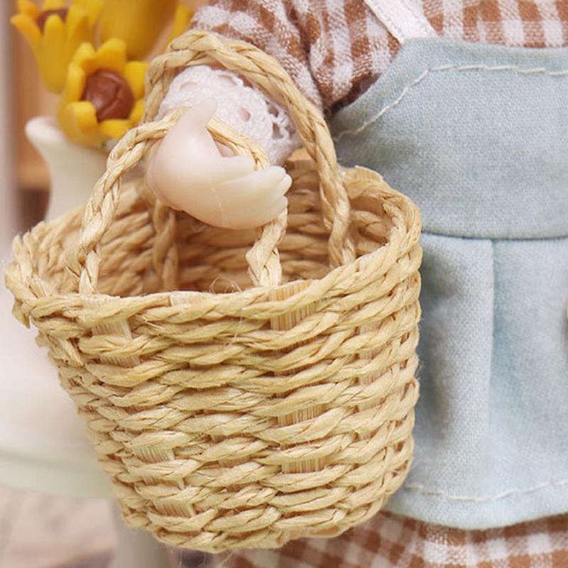 1: 12 Dollhouse Mini woven basket storage basket model miniature scene ornaments