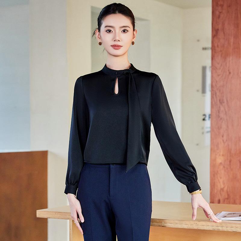 2025 Women's High-End Acetate Satin Workwear Jumpsuit: White Spring/Autumn Inner Layer Top