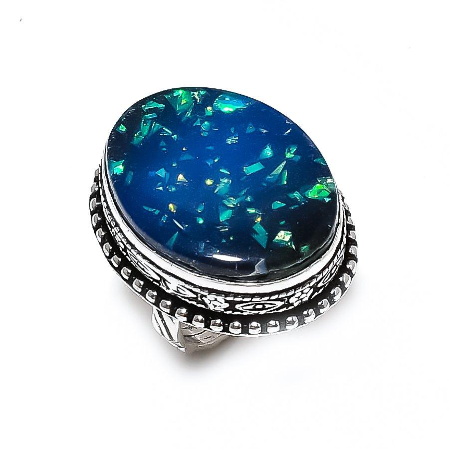 Bague en argent 925 Steling faite à la main avec opale triple bleue naturelle, taille 7 w5p72