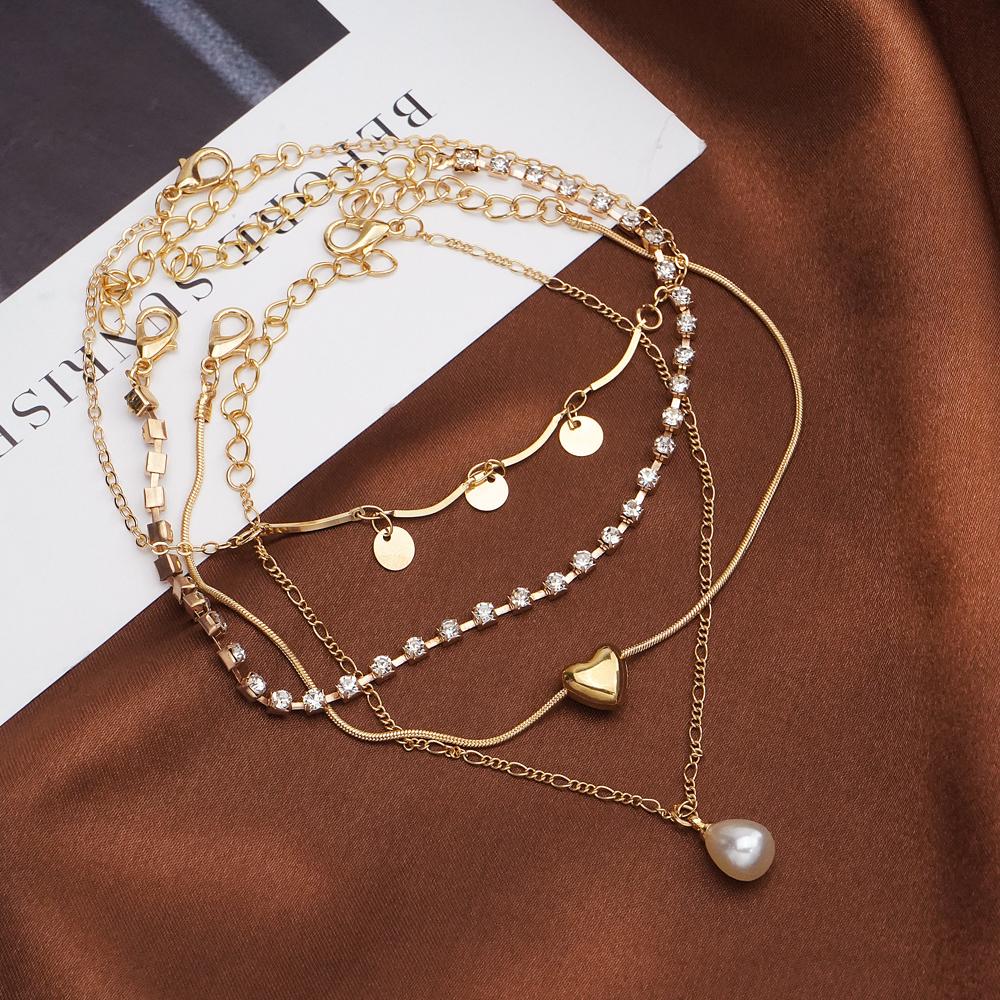 4dílná sada módních doplňků letní plážové barefoot sandály náramek kotník noha ženy