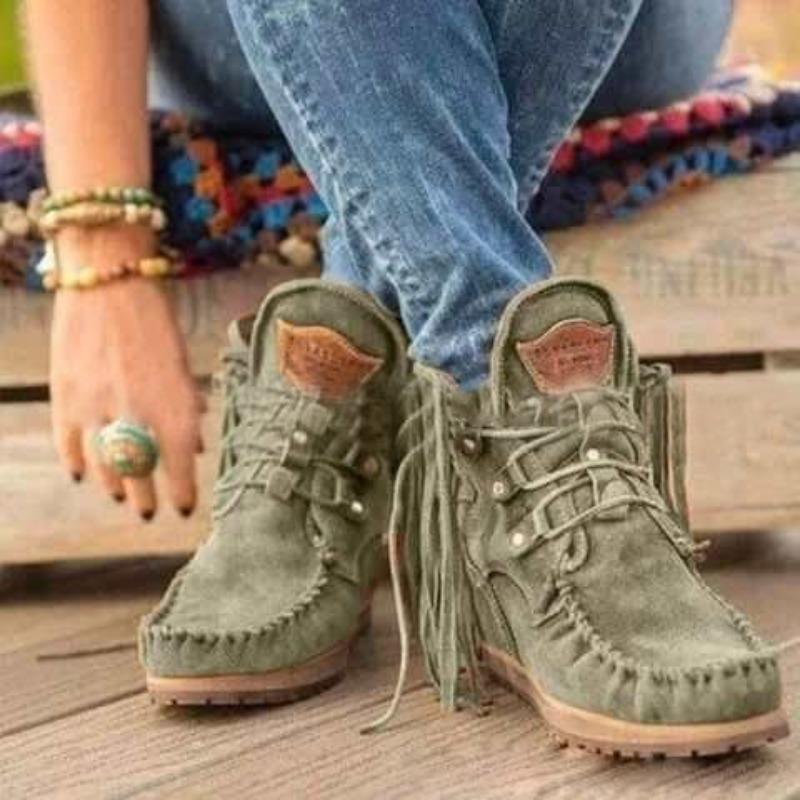 Outer Size Large Size Fringed Boots Women's Autumn and Winter New Women's Boots Western Cowboy Style Short Boots