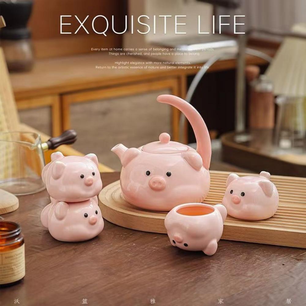 Keramik Cartoon Schwein Eltern Teekanne und Ferkel Kind Teetassen Porzellan Teegeschirr Sets