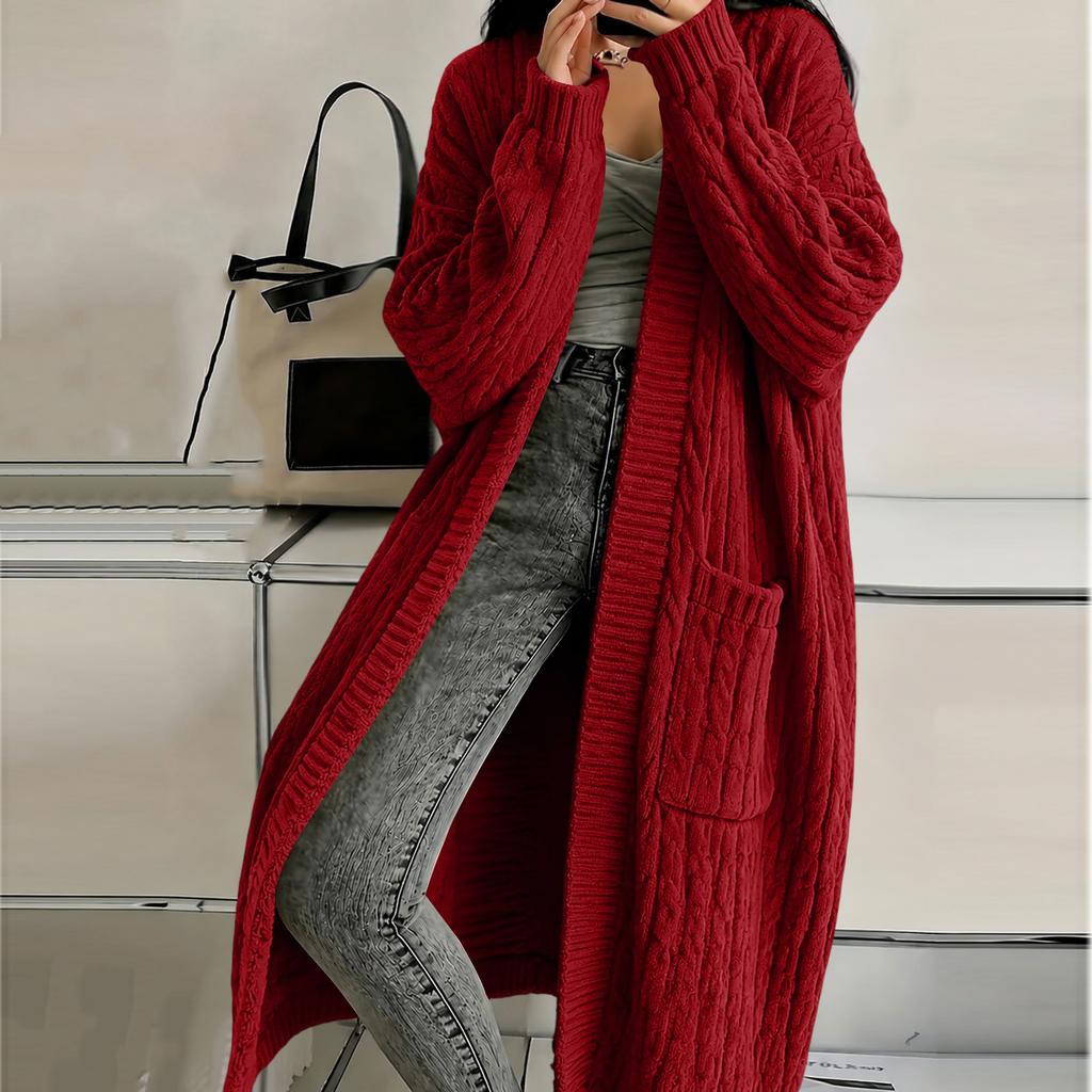 Women's Knit Cardigan with Pockets, Long Thick Sweater Coat