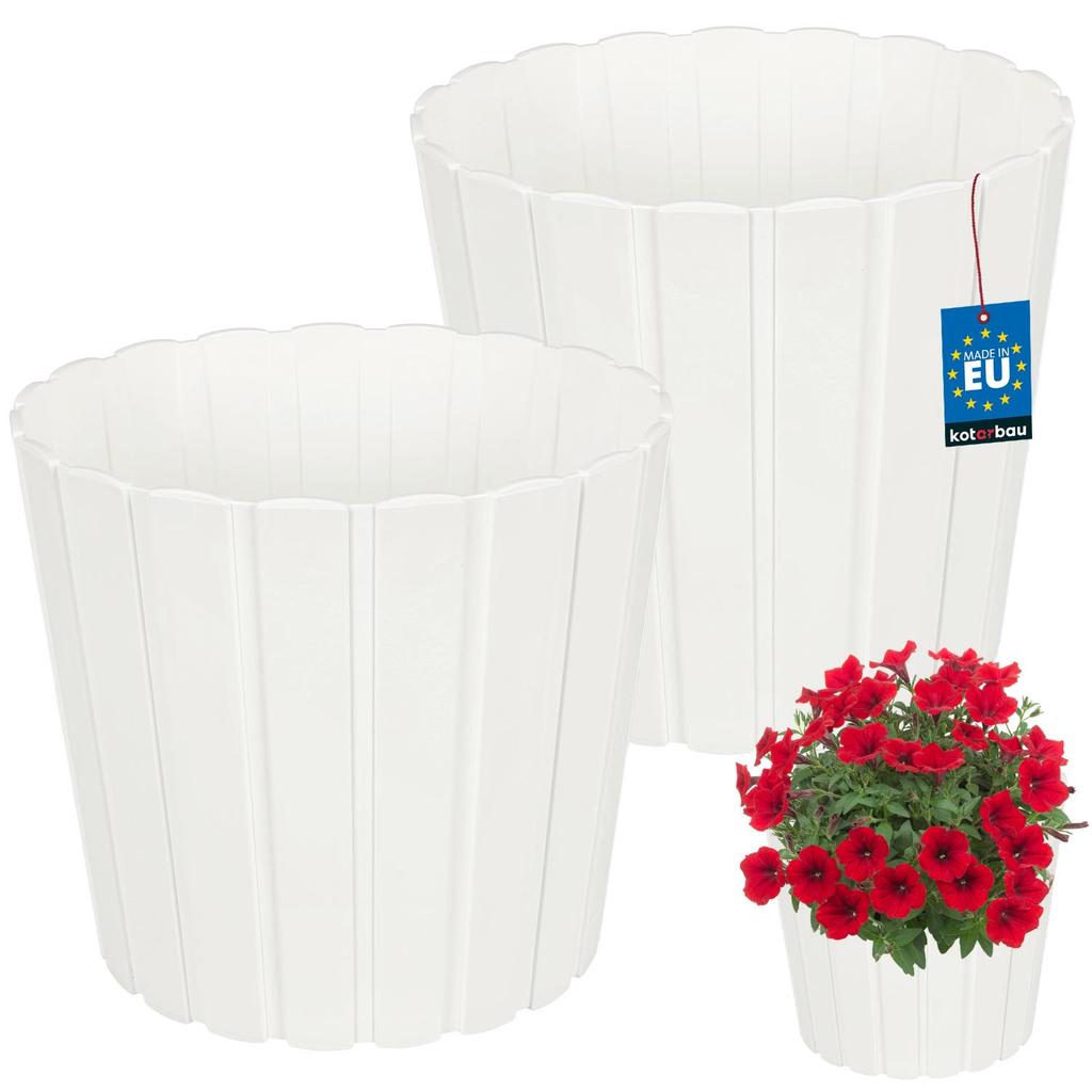 Plastic Flower Pot for Flowers and Herbs on the Balcony or Terrace, White, 29 cm, 2 pcs.