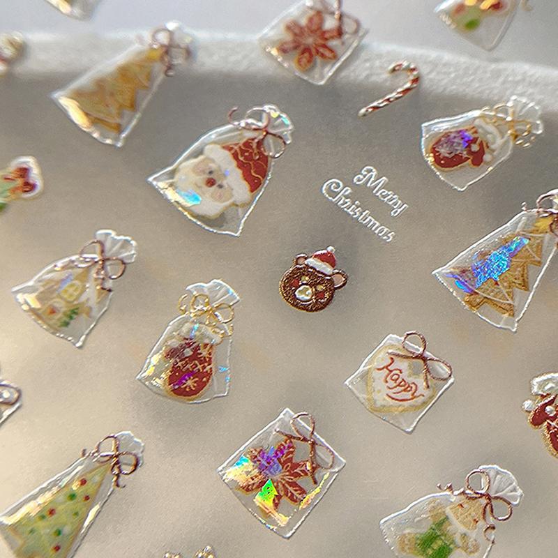 5D Jelly Shell Gloss Christmas Nail Art Stickers Santa Claus Snowflake Christmas Tree Cookie Bags Nail Stickers Decorations