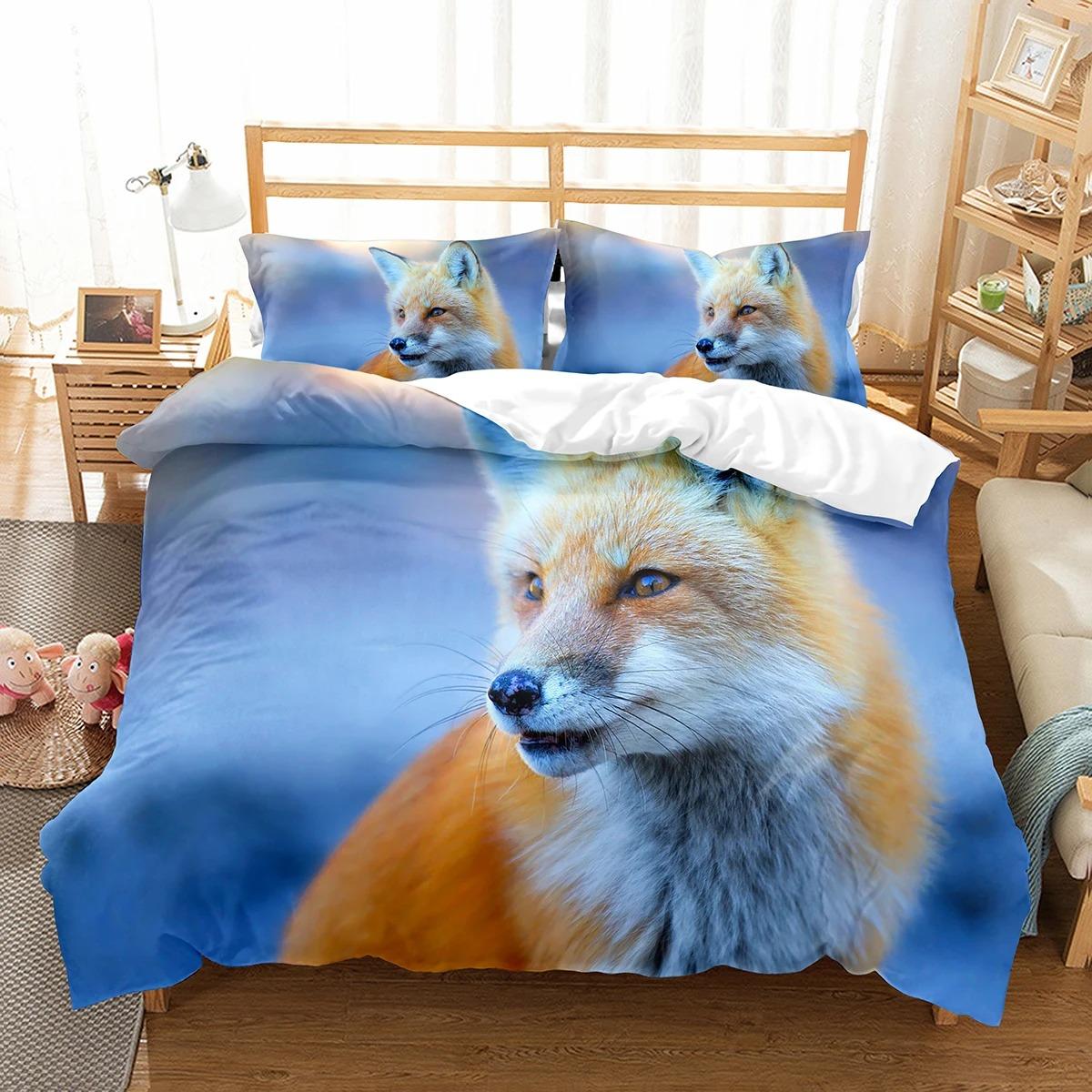 

Fox Soft Duvet Cover Set Carton Lovely Fox Polyester Warm Comforter Cover King Quen Ful Sized Dimensions For Kid Boy Girl Beding Set With Pilowcase 135*200cm Eu-Single