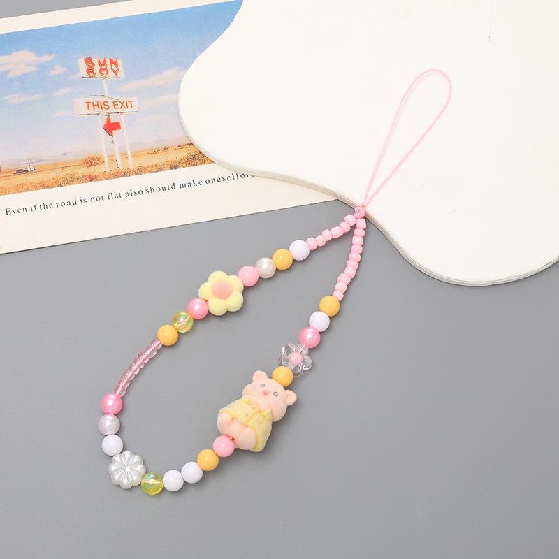 New Floral Fragrance Style Phone Chain with Beaded Pendant and Anti-Drop Lanyard for Women