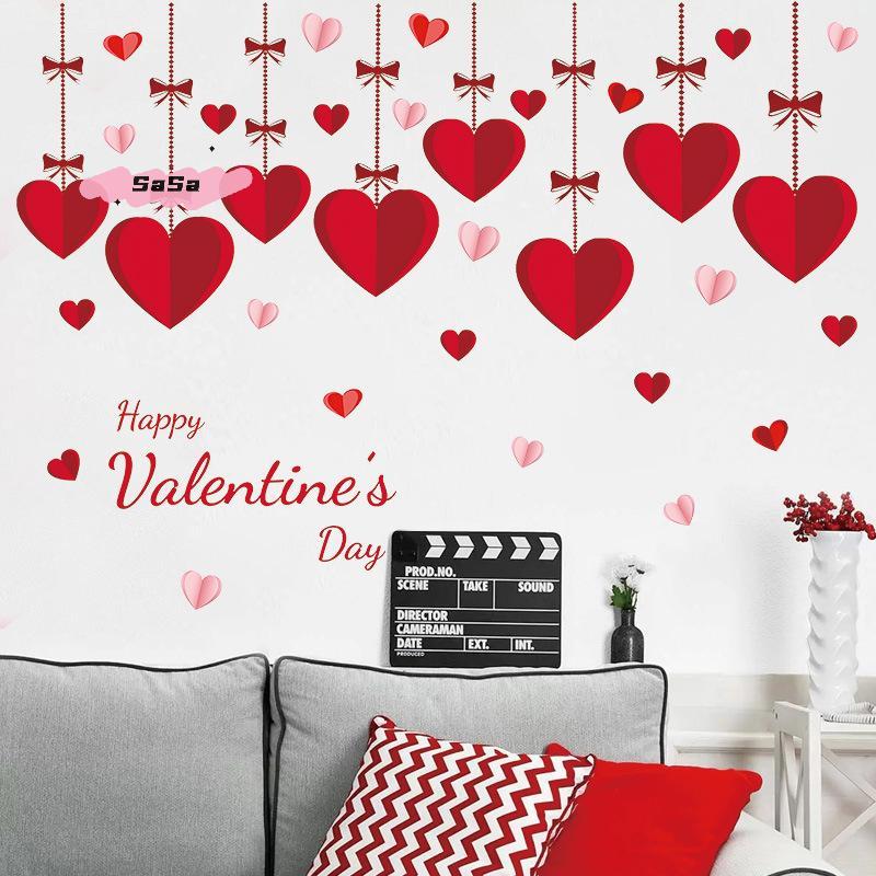 1Pc Romantic Heart-Shaped Balloon Valentine's Day Decor Stickers for Glass Windows Sweetheart Atmosphere Display