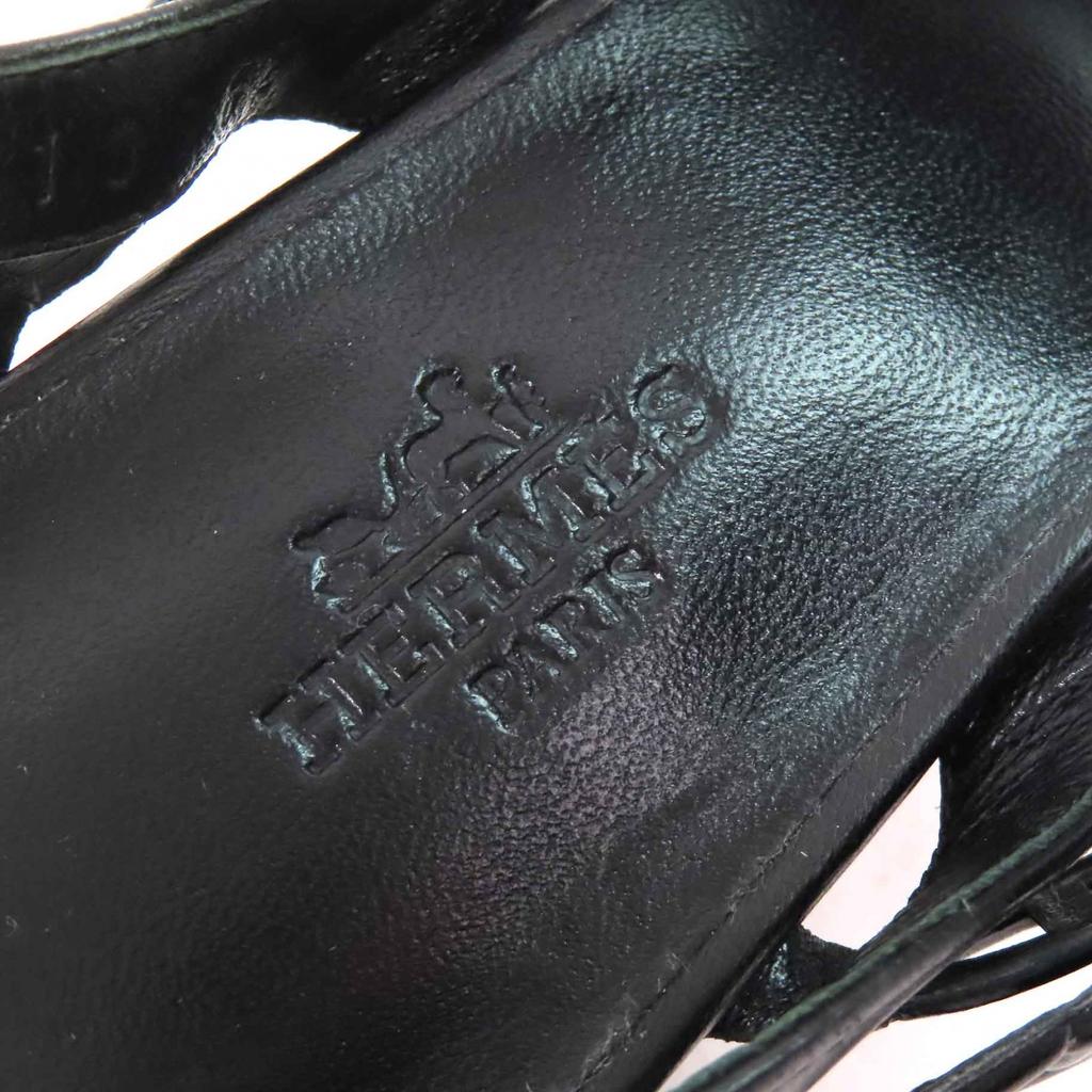 Great HERMES Sandals Romanzo Chaine d'Ancre ankle strap black leather Women 37 Used