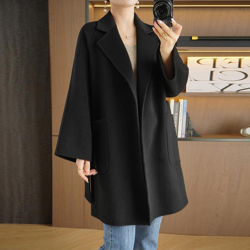 100% Wool Women Coat TIDENOVEL Autumn Wool Long Coat Handmade Pea Coat Winter Warm Wool Long Jacket Overcoat