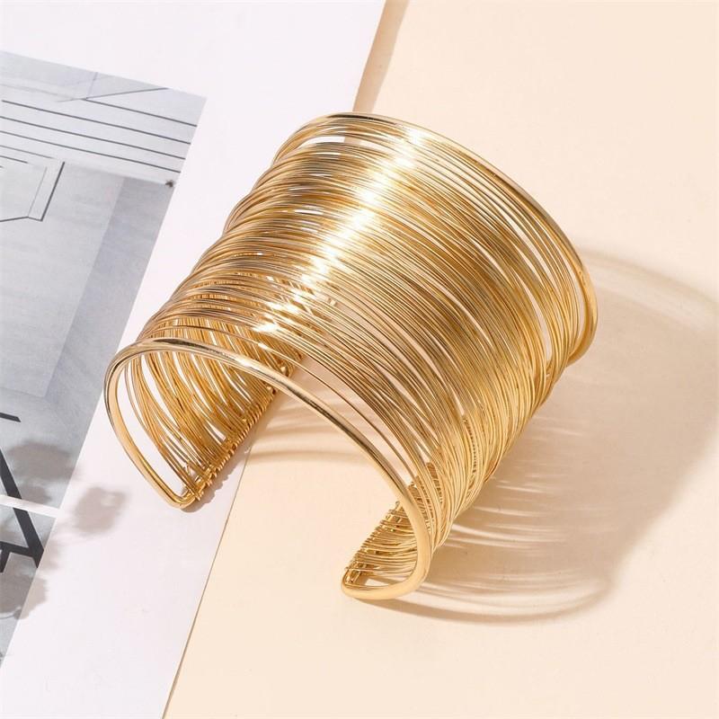 Bracelets Ouverts Multicouches Exagérés Métal Couleur Or Hyperbole Femmes Bracelet Géométrique Joncs Pulseiras Bijoux