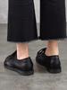 Johnature Vintage Genuine Leather Woven Low Heel Shoes Versatile Round Toe Lace Up Women's Shoes