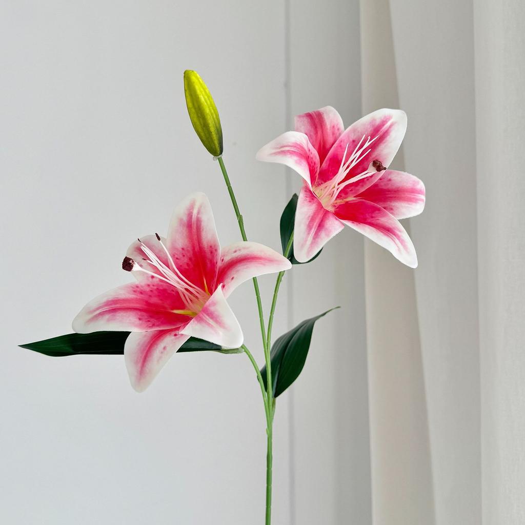 2 Heads Film Lily Artificial Flowers Fake Floral for Home Wedding Table Decor Ornament