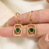 Gold Color Plated Stainless Steel Hoop Earrings for Women Vintage Green Stone Charms Trendy Waterproof Jewelry Gift