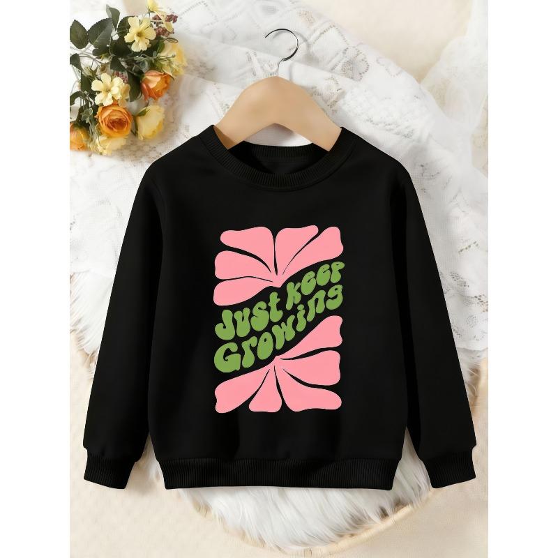 Unisex Kids Crewneck Sweatshirt, Retro Pink Flower Just Keep Growing Print Pullover, Boys Girls Casual Sweatshirt For Kids Over 4 Years Old 110 чёрный