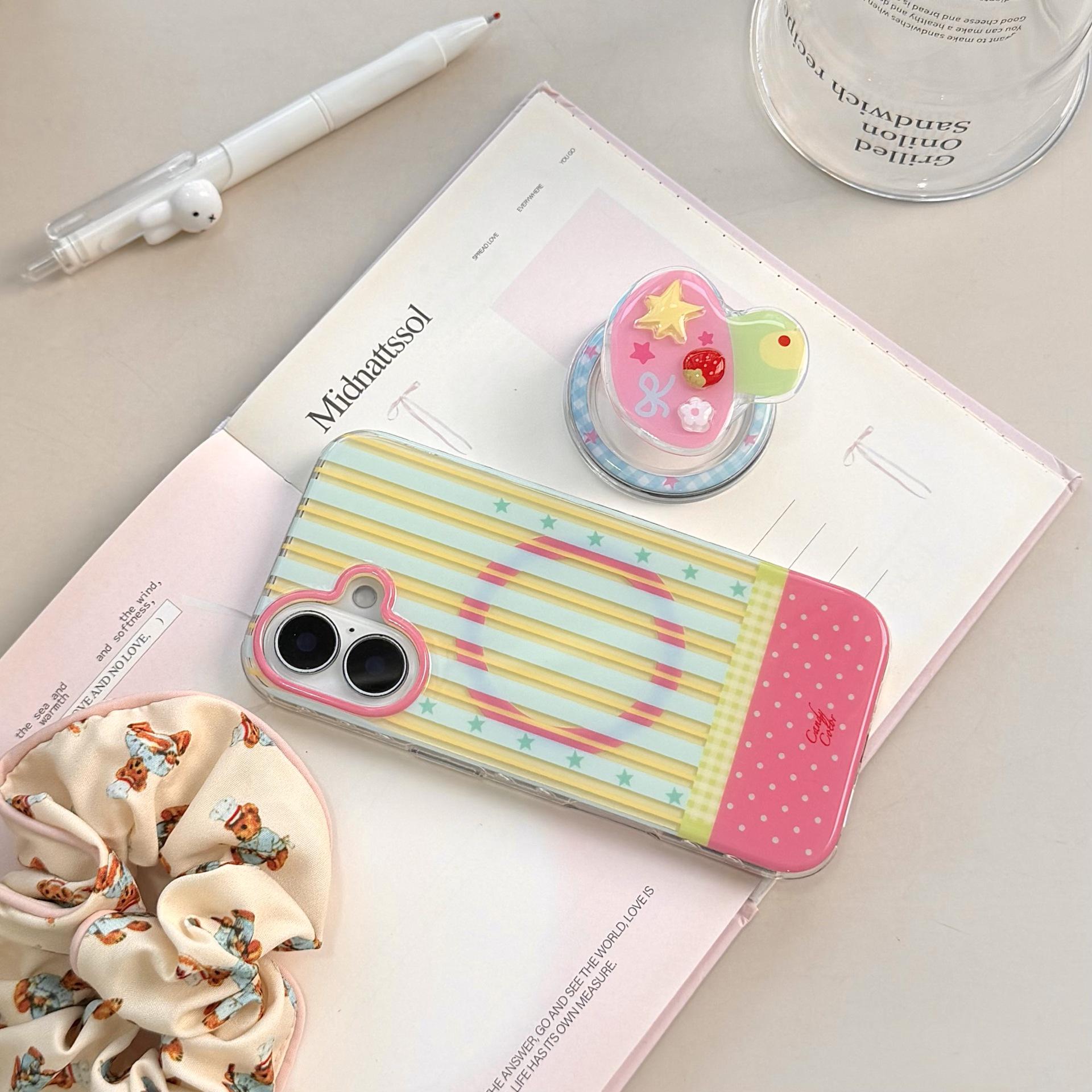 

Ins-Style Colorful Stripe Mushroom Magnetic Case for iPhone 17 Pro Max, Apple Models 14-16, Girls Apple 15 Pro