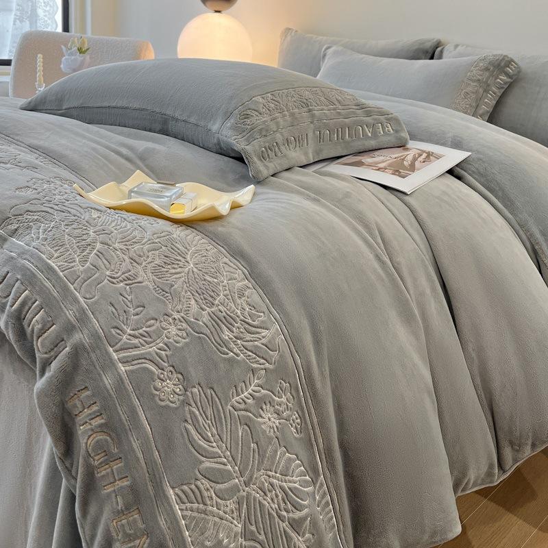 Thickened Milk Fleece Bed Four-Piece Light Luxury High-End Coral Baby Fleece Quilt Cover Bed Sheet Mattress Bedding