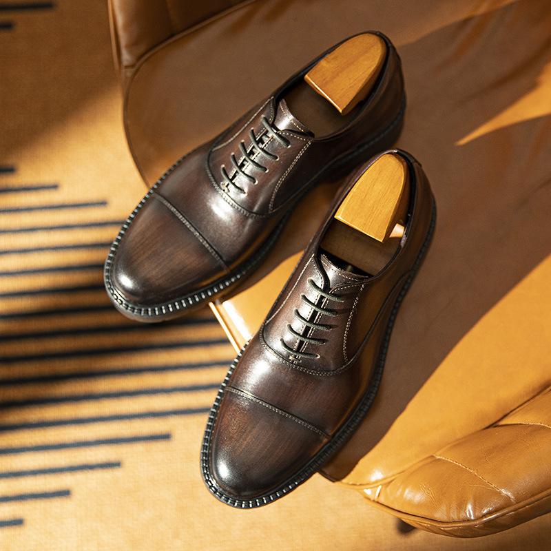 Leather shoes men's formal thick-soled three-joint Oxford shoes cowhide heightening men's shoes
