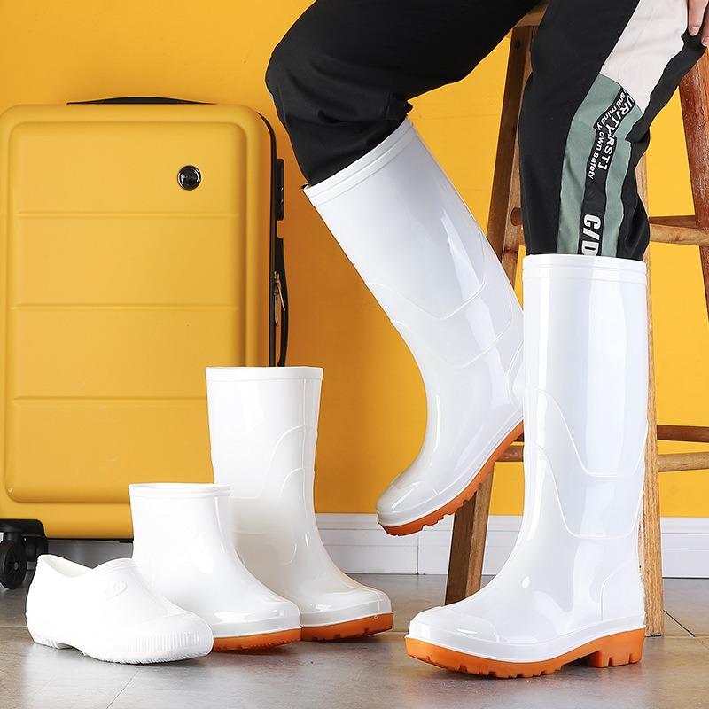 High tube white rubber shoes rain shoes Jundeng can add LOGO water boots non-slip labor protection boots men's and women's food workshop white shoes