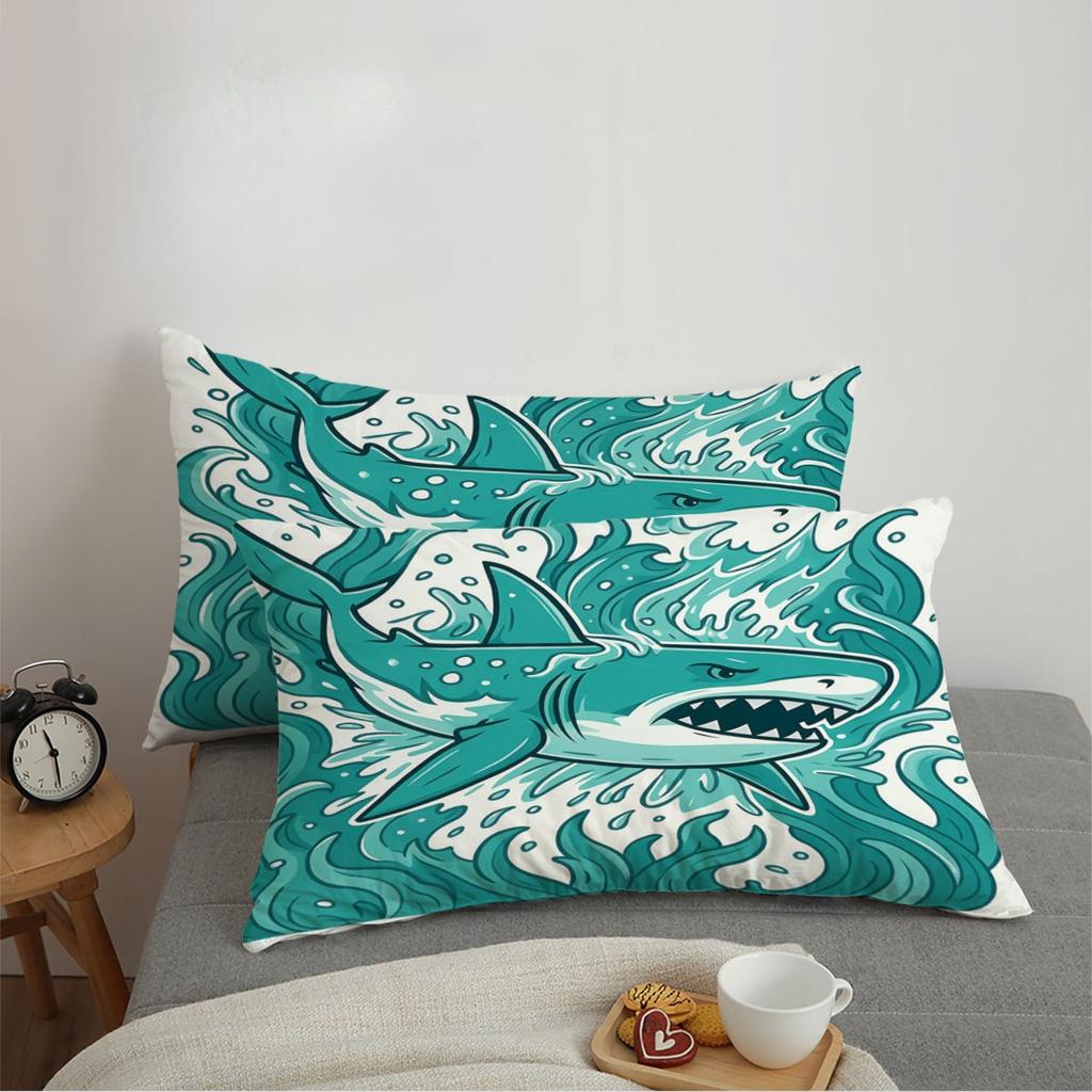 Shark Bedding Set 2/3 Piece Sea Life Print Microfiber Duvet Cover with Zipper Pillowcase, Bedroom Decoration Gift for Boys