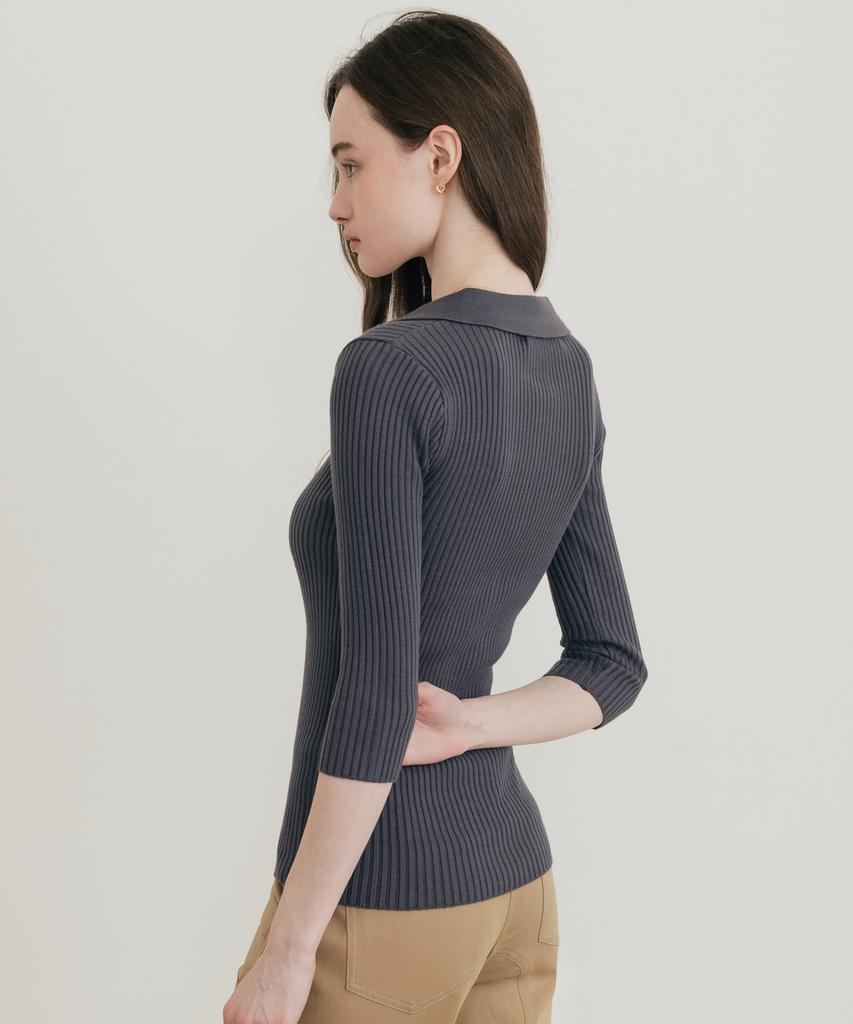 SSIN AND LEE (W) Lounge Half Knit Polo Shirt Charcoal