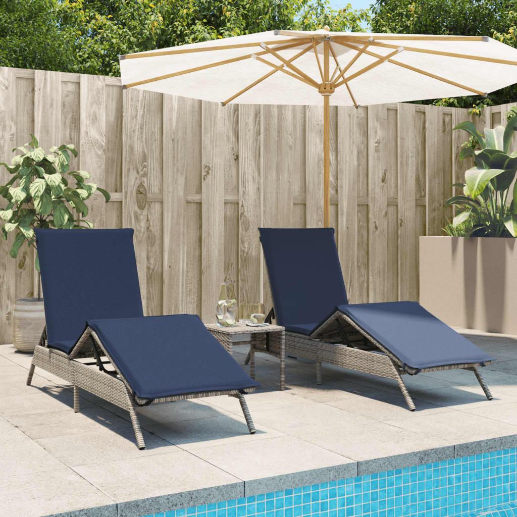 2 Piece Sun Lounger Set with Table Grey Poly Rattan