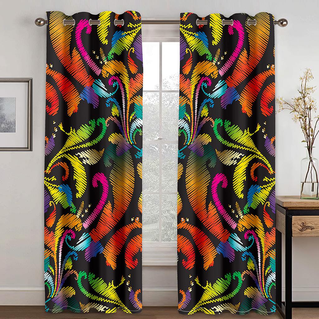 Visual Impact Dazzle Pattern Digital Printed Curtain Living Room Bedroom 90g Polyester Low Shading Curtain Fabric Two Panels