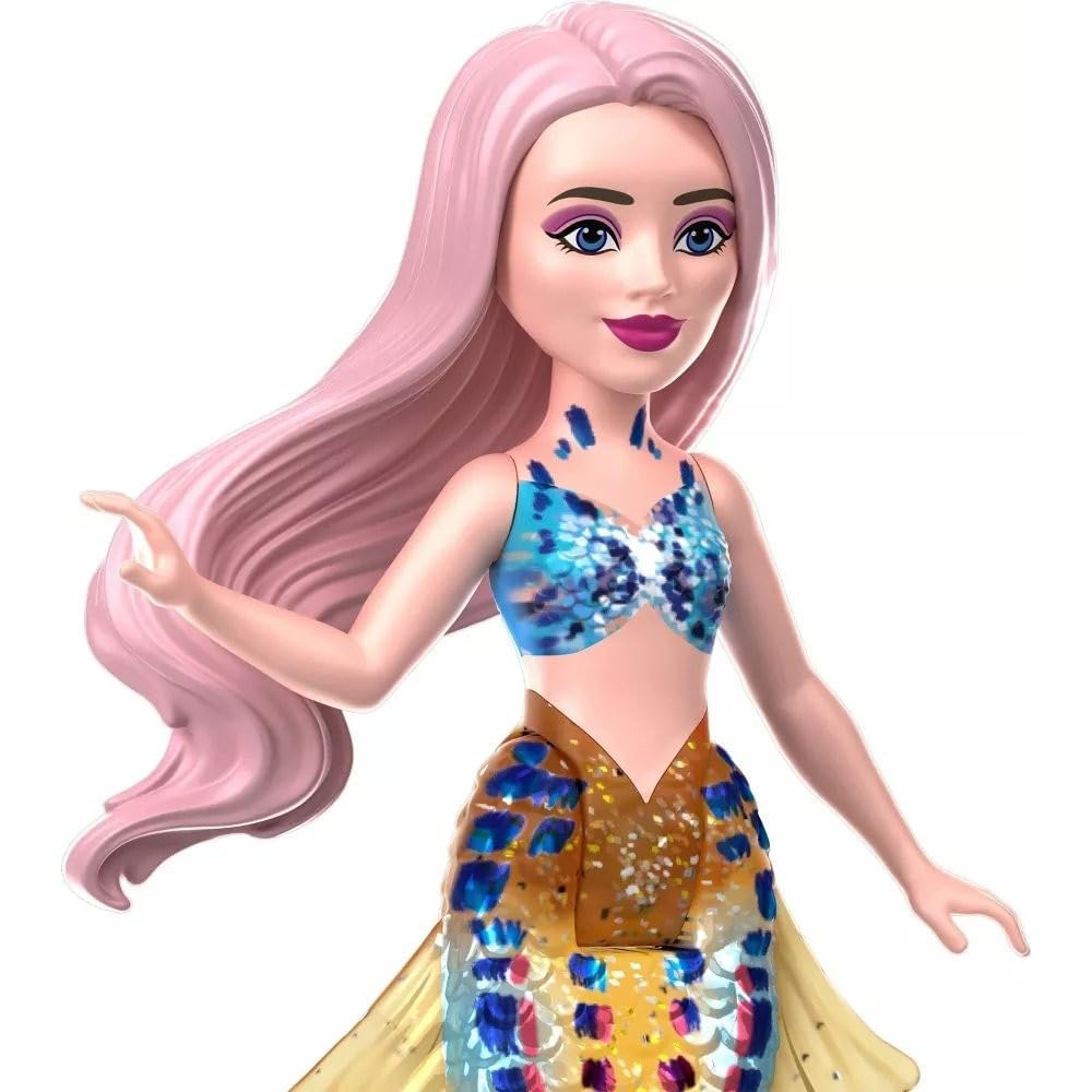 Mattel Disney Little Mermaid Mini Doll Set 7 Pieces Glitter Tail Movable Dress-Up Dolls Ages 3+