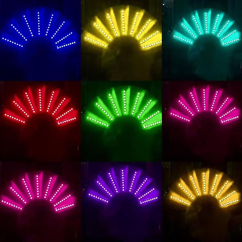 Glow Folding Led Fan Dancing Light Fan Night Show Halloween Christmas Rave Festival Accessories Glow In The Dark Party Supplies
