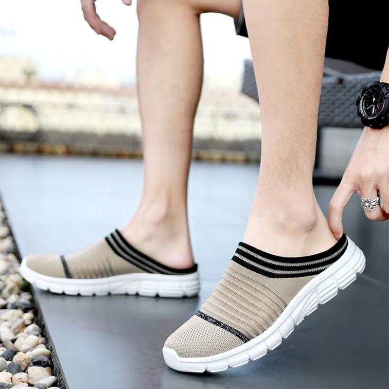 2024 Men Casual Mules Mesh Breathable Flat Slippers Summer Couple Shoes Large Size Loafers Fashion Shoes Men Street Slippers