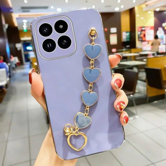 

Чехол-браслет с гальваническим покрытием Love Heart для Xiaomi Mi 14T Pro 13T Pro 12T 11T Pro Chain Wristband, защита объектива камеры, мягкий чехол For Xiaomi 10T серый